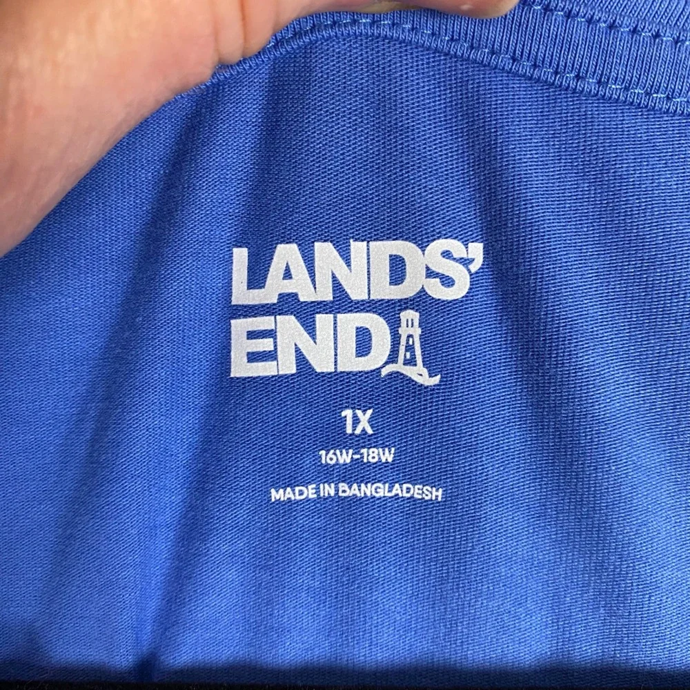 Lands End Pajama Top Long Sleeve Cotton Stretch Sleep Shirt Womens‎ 1X Blue